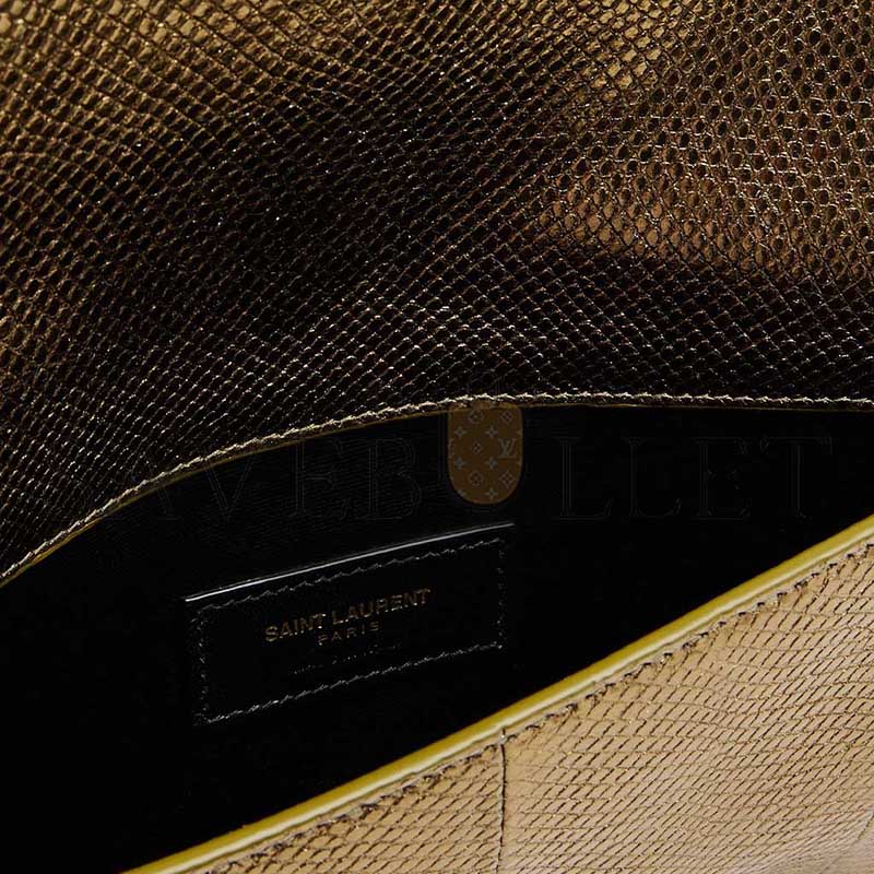 YSL UPTOWN YSL METALLIC SNAKESKIN POUCH CLUTCH BAG IN MILITARY GOLD 565739 (27*16*2cm)